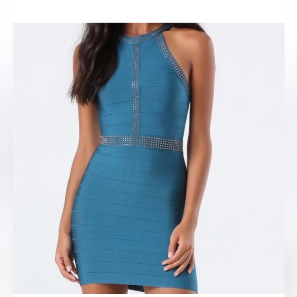 Bebe Teal Blue Bandage Mini Party Holiday Fun Dress.‎ Size XS